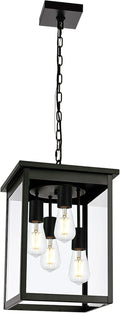 16.7'' Outdoor Pendant Lights for Porch, 4-Lights Black Exterior Pendant Light with Clear Glass, Outdoor Porch Light Ceiling Mount Outdoor Hanging Light Fixture for Gazebo, Patio, Entryway