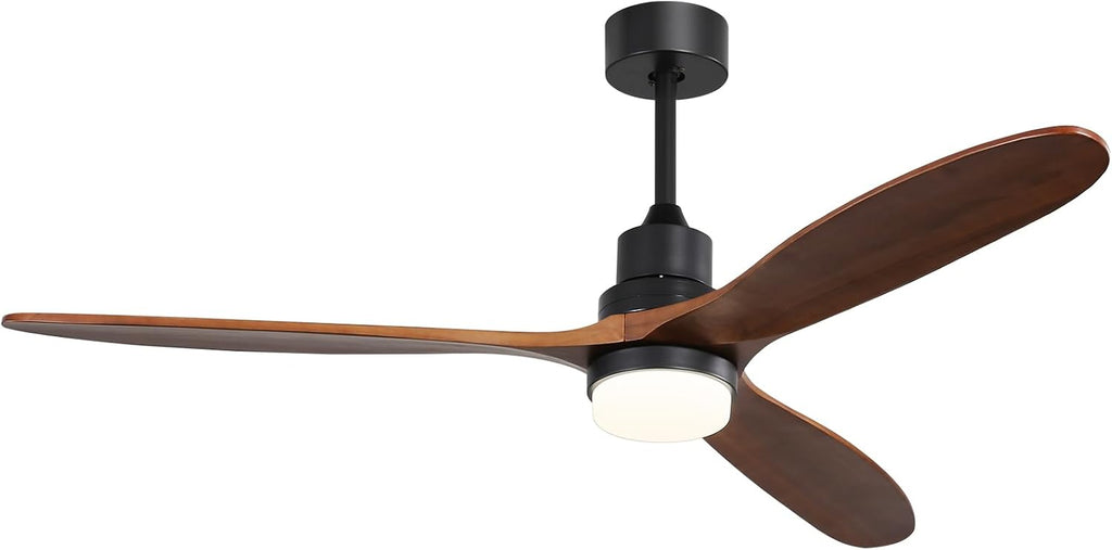 CACI Mall 60 Inch Solid Wood Ceiling Fan with Light, Outdoor for Covered Patios, Remote Control, 3 Walnut Blades, Dimmable, Noiseless, for Living Room, Gazebo, Farmhouse