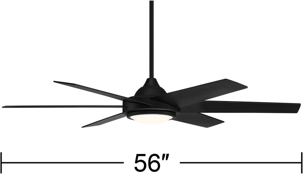 Casa Vieja 56' Estate Modern 6 Blade Indoor Outdoor Ceiling Fan with Dimmable Light LED Remote Control Matte Black Wood White Diffuser Damp Rated for Patio Exterior House Porch Gazebo Barn