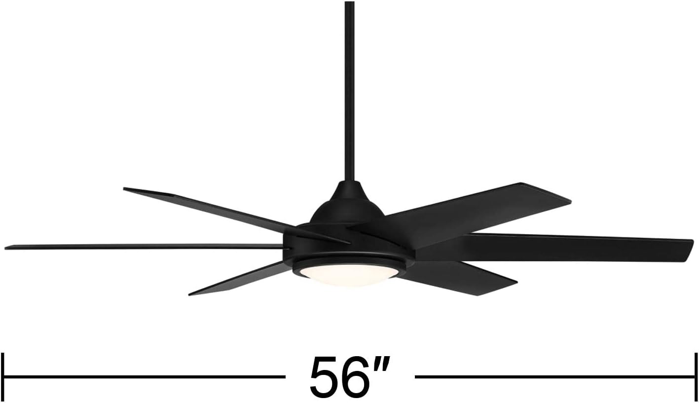 Casa Vieja 56' Estate Modern 6 Blade Indoor Outdoor Ceiling Fan with Dimmable Light LED Remote Control Matte Black Wood White Diffuser Damp Rated for Patio Exterior House Porch Gazebo Barn