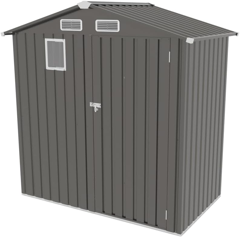 6X3.5 FT Metal Storage Shed Outdoor Tool Shed with Window, Lockable Door & Vents, Waterproof Backyard Garden Storage for Tools, Bikes, Sundries, Patio (Gray)