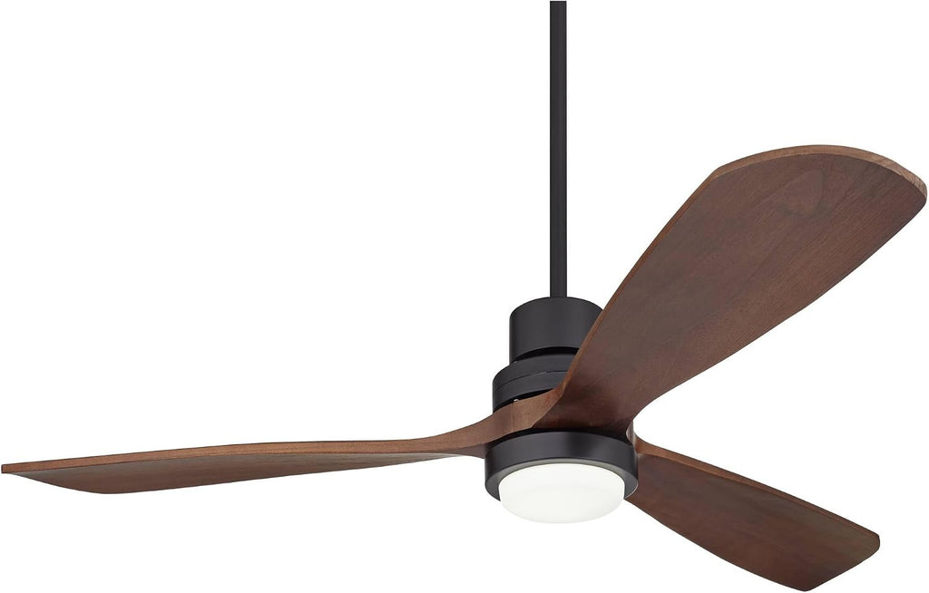 Casa Vieja 52' Delta-Wing DC Modern Industrial Outdoor Ceiling Fan with LED Light Remote Control Matte Black Dark Walnut Damp Rated for Cottage Core Patio Exterior House Home Porch Garage Barn