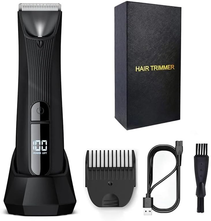 Hair Clippers for Men, Electric Body Trimmers with Charging Base LED for Man Groin & Pubic Waterproof Groomer Shaver Razor