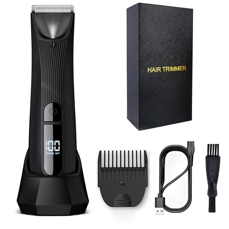 Mens Hair Clippers, Electric Hair Clippers Body Hair Trimmers With Charging Base LED For Man Groin & Pubic Waterproof Groomer Clippers Shaver Razor