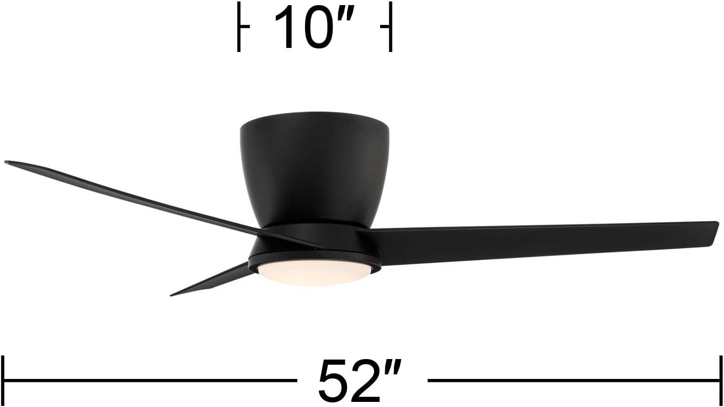 Casa Vieja 52' Auria Modern Outdoor 3 Blade Hugger Ceiling Fan with Dimmable LED Light Remote Control Matte Black Opal Glass Damp Rated for Patio Exterior House Home Porch Gazebo Garage