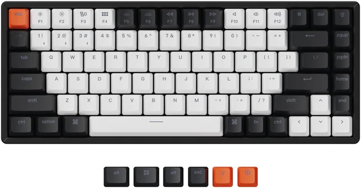 Keychron K2 75% Layout 84 Keys Hot-swappable Bluetooth Wireless/USB Wired Mechanical Keyboard with Super Red Switch/Double-Shot Keycaps/RGB Backlight/Aluminum Frame for Mac Windows Version 2