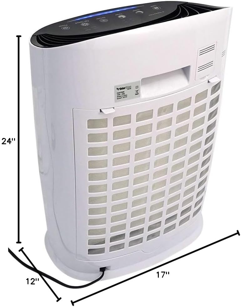OdorStop HEPA Air Purifier with H13 HEPA Filter, Active Carbon, Multi-Speed, Sleep Mode and Timer (OSAP3600, Bright White)