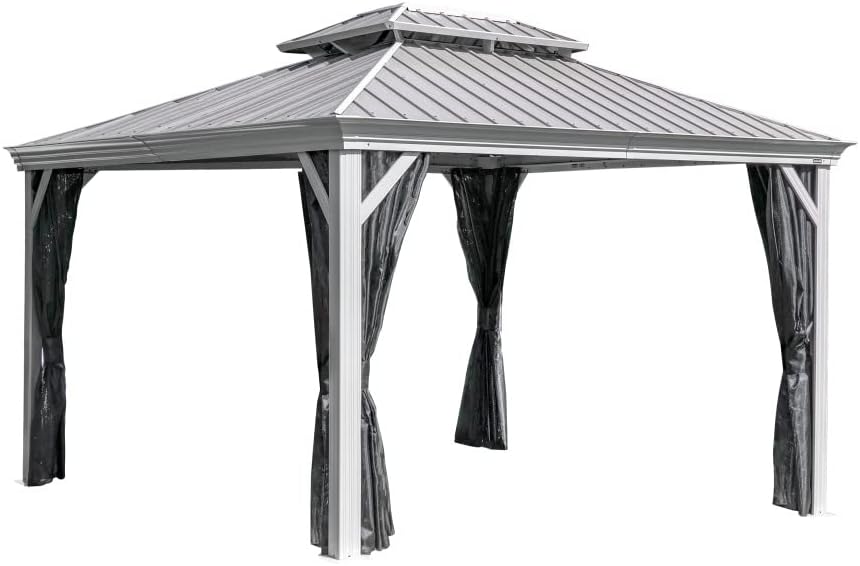 Sojag Outdoor 12' x 12' Monaco Hardtop Double Roof Gazebo Outdoor Sun Shelter, Champagne