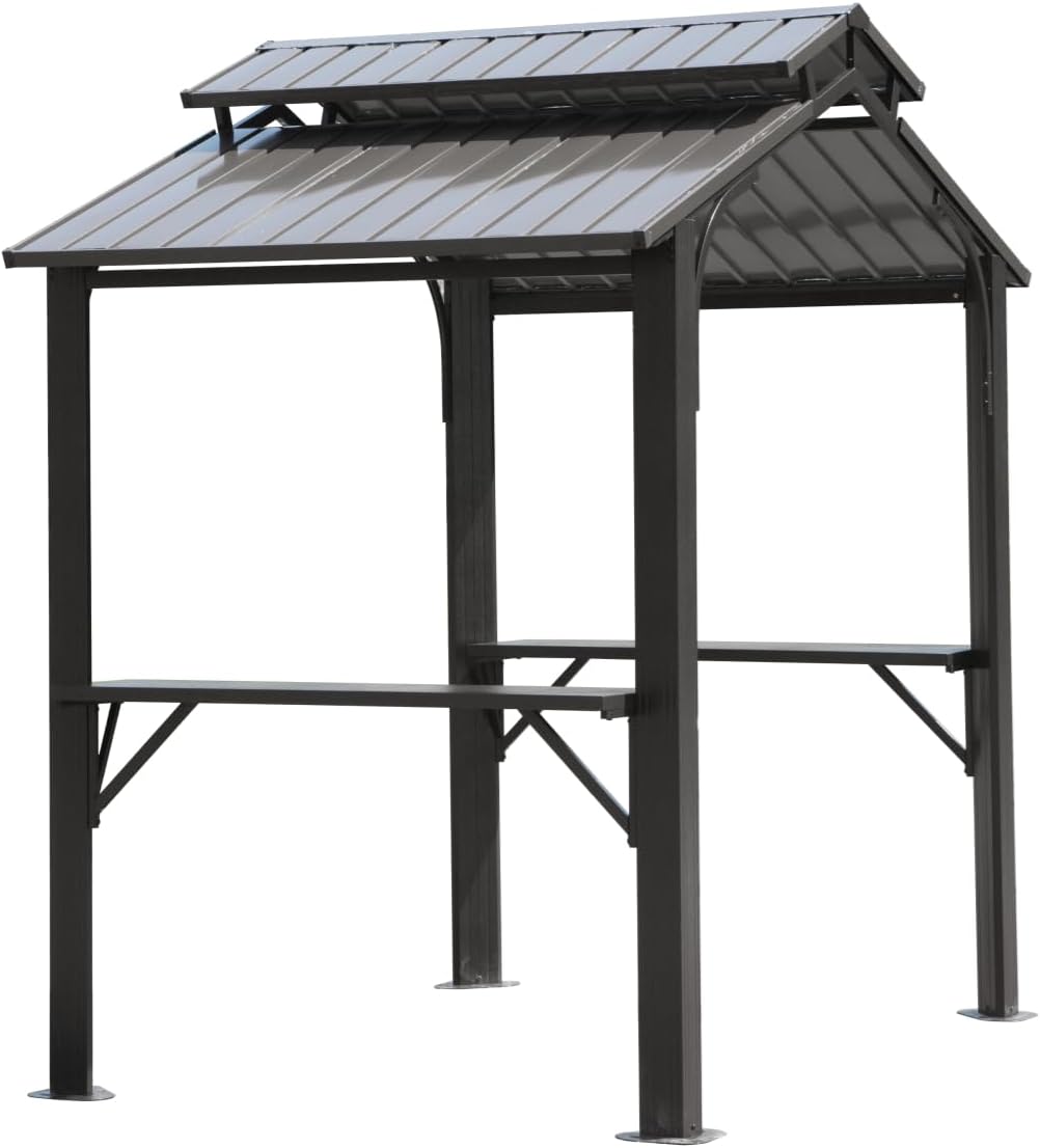 LifeSky 8x5FT Hardtop Grill Gazebo: Galvanized Steel Double Roof BBQ Shelter - Permanent Outdoor Canopy with Side Shelves & Ceiling Hook for Patio Backyard Garden