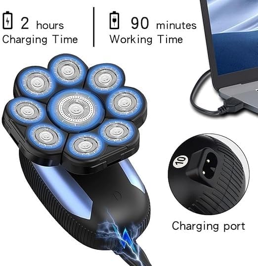 Electric Shavers for Bald Men, 6 in 1 Ipx7 Waterproof Electric Shaver Shaver for Men Beard Hair Trimmer Rechargeable Bald Shaver Grooming Kit
