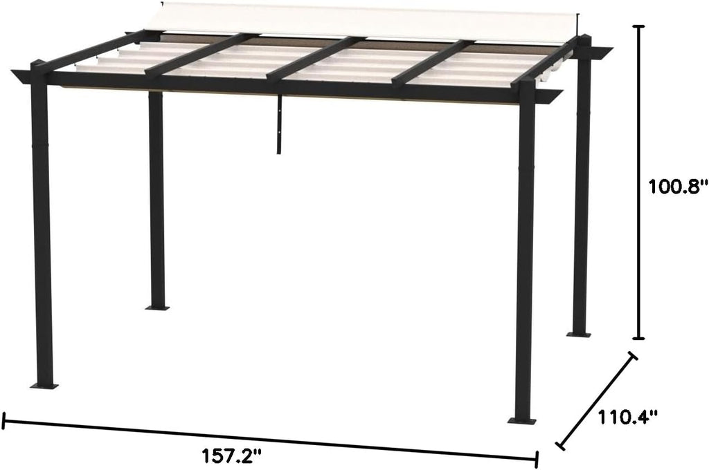 Domi Outdoor Living 9' x 13' Outdoor Retractable Pergola Against The Wall with Weather-Resistant Canopy Aluminum Garden Pergola Patio Grill Gazebo for Courtyard(Beige Canopy)