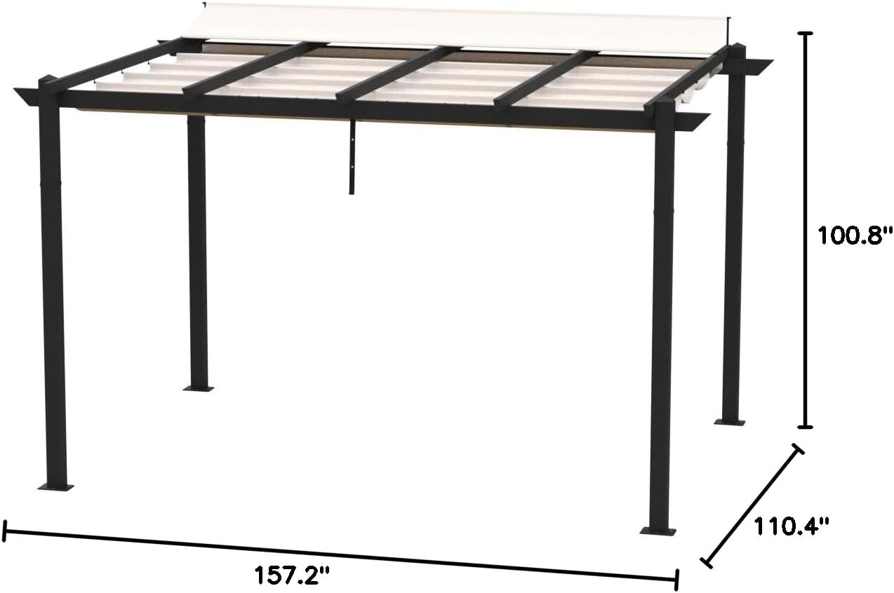 Domi Outdoor Living 9' x 13' Outdoor Retractable Pergola Against The Wall with Weather-Resistant Canopy Aluminum Garden Pergola Patio Grill Gazebo for Courtyard(Beige Canopy)