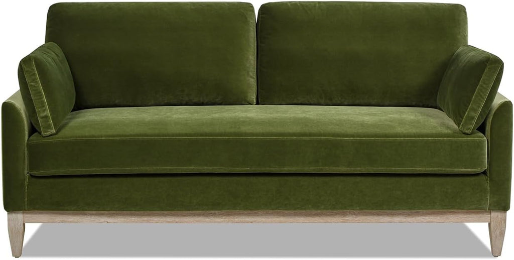Jennifer Taylor Home Pasadena 75.5' Modern Living Room Farmhouse Performance Velvet Compact Sofa Couch for Small Spaces and Apartments in Olive Green
