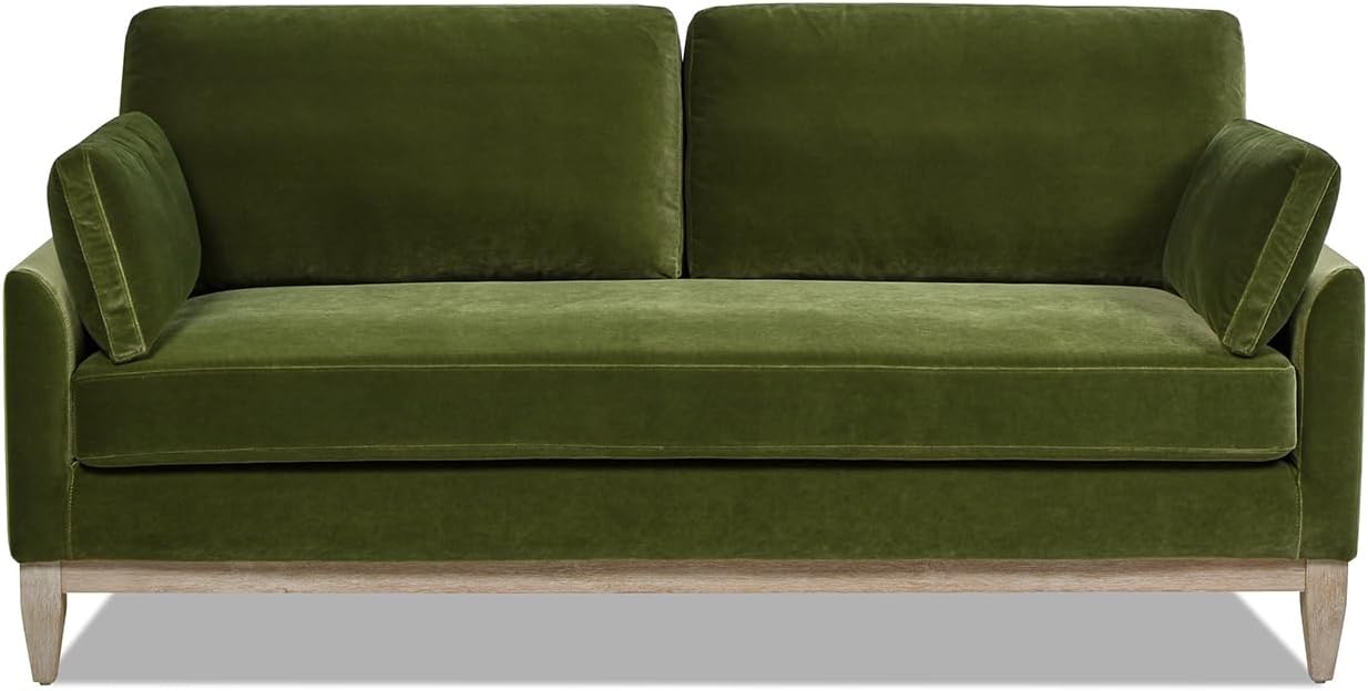 Jennifer Taylor Home Pasadena 75.5' Modern Living Room Farmhouse Performance Velvet Compact Sofa Couch for Small Spaces and Apartments in Olive Green