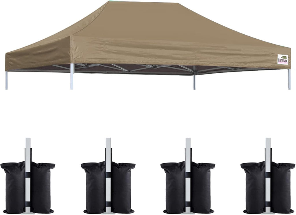 Eurmax USA 10x15 Pop Up Canopy Replacement Top,Universal Instant Canopy Cover ONLY,Heavy Duty UPF 50+ UV Protection,Water & Wind Resistant Tarp,30+ Colors Available,Bonus 4 Sand Bags (Khaki)