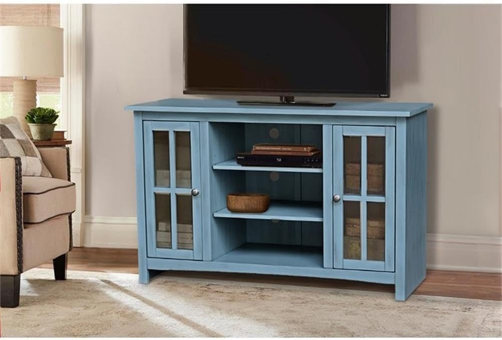 IC INTERNATIONAL CONCEPTS Entertainment/TV Stand with Open Shelves and 2 Doors in Ocean Blue - 48' Height