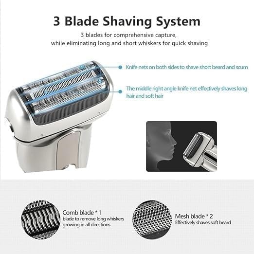 Electric Shavers for Bald Men, Reciprocating Electric Shaver 3 Blade Shaving System USB Rechargeable Shaving Machine for Men