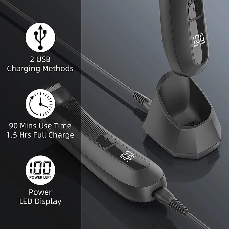 Hair Clippers for Men, Electric Body Trimmers with Charging Base LED for Man Groin & Pubic Waterproof Groomer Shaver Razor
