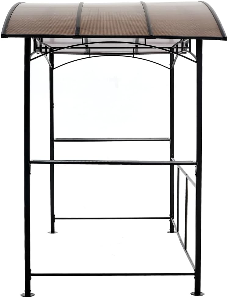 8x5FT Grill Gazebo, Black Steel Hardtop Outdoor Patio Canopy Part, BBQ Shelter with Side Shelves & Hanging Poles, UV-Protective Double-Tier Roof