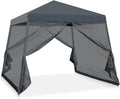 COOS BAY 10x10 Pop Up Canopy Tent with Screen Netting, Slant Leg Canopy with UPF 50+ UV Protection, 64 Sq Ft Shade, One Person Setup with Carry Bag, Gray