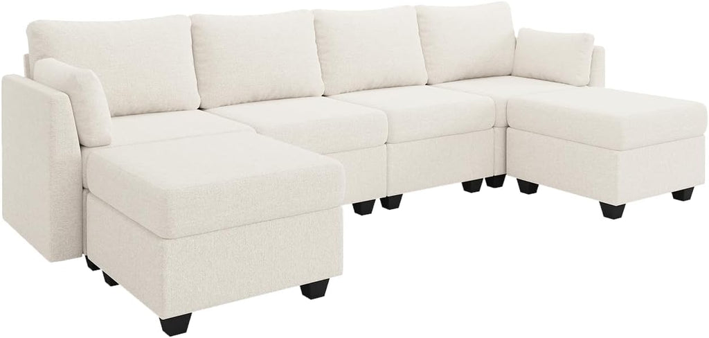 114.17' Modular Sectional Sofa, 6 Seat Sectional Couches with Storage, Memory Foam, Convertible Modular Couch for Living Room, U Shaped Comfy Modular Sofa with Chaise, Beige