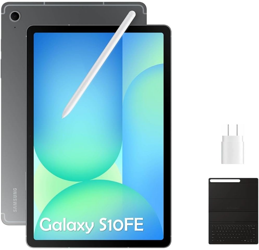 Samsung Galaxy Tab S10 FE 10.9' Wi‑Fi 128GB Tablet US Version with S Pen, 90Hz Display, Long Battery Life– Ideal for Study, Work& Include 128GB microSD& Fast Charger & Keyboard– Gray