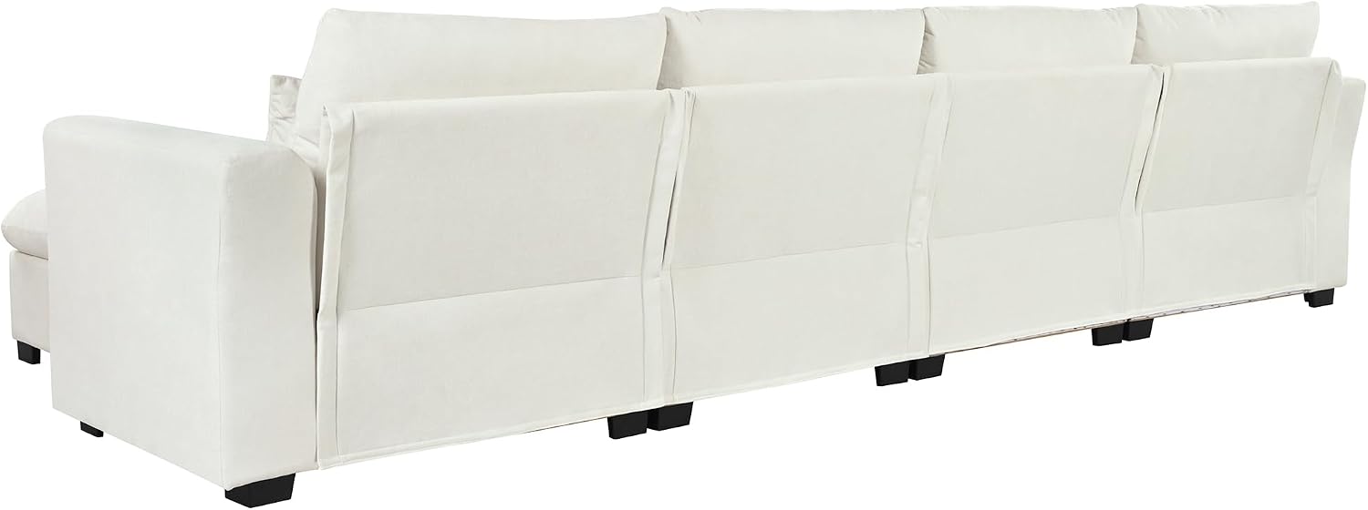 LUMISOL U-Shaped Sectional Sofa with Movable Ottomans, 131.9' Upholstered Modular Sofa Linen Blend Fabric Couch with Storage Ottomans, for Living Room Home Theaters Apartment, Beige