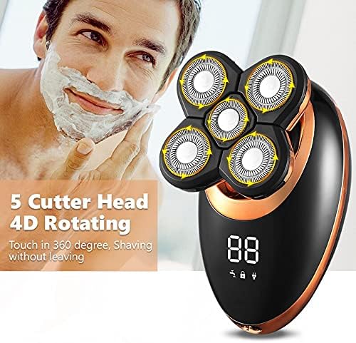 Head Shavers for Bald Men, Electric Shaver For Men Beard Hair Trimmer Electric Razor 5D Floating Five Blade Heads Electric Nose Hair Trimmer LCD Display (Color : Silver Package A)