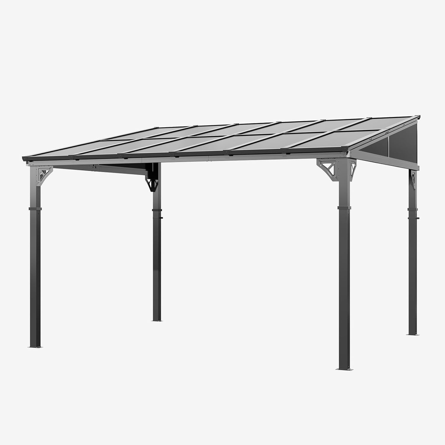 10x12FT Wall-Mounted Gazebo with Sloped Polycarbonate Roof, Heavy Duty Pergola for Patio, Backyard, or Deck, Modern Outdoor Shade Solution