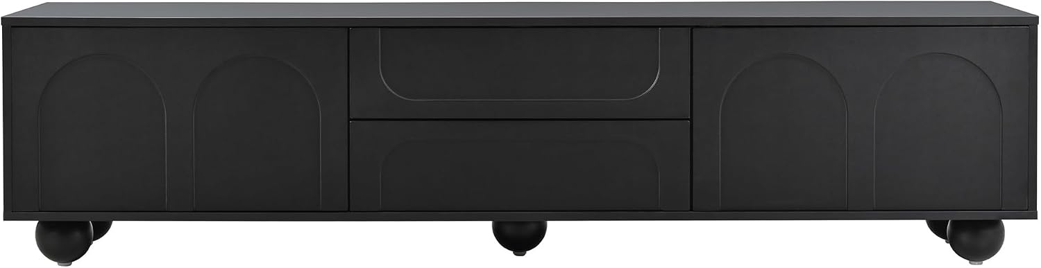 Cream Style TV Stand with Arched Doors & 2 Drawers for TVs up to 75', Minimalist Media Console with Rebound Device, Entertainment Center with 5 Iron Round Legs for Living Room, Bedroom, Black