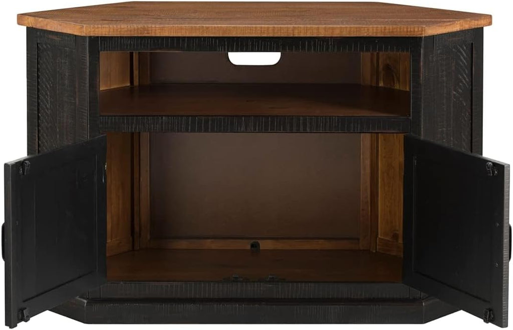 Martin Svensson Home Rustic Corner TV Stand, Antique Black and Honey Tobacco