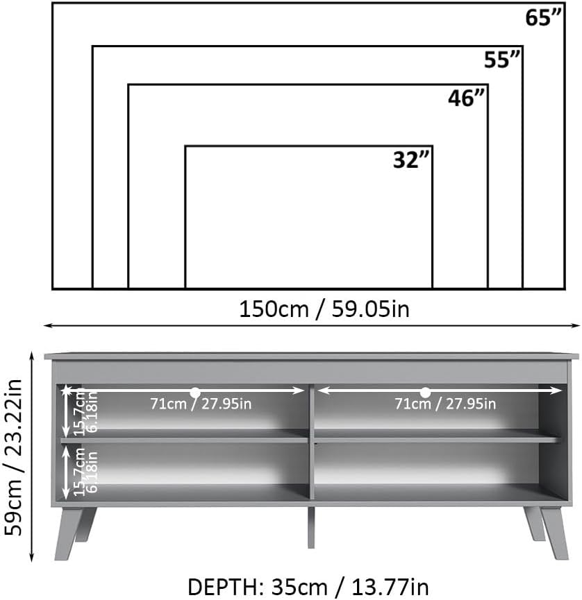 Madesa TV Stand Unit with 4 Shelves and Cable Management for 55, 65 Inch Media 1 Storage Gaming Media Console Living Room and Bedroom Entertainment Center Modern Wooden Television Cabinet - Grey