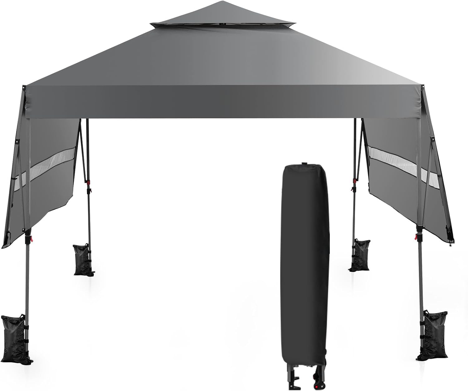 HAPPYGRILL Pop Up Canopy with Dual Awnings 10x17.6 FT, Outdoor Gazebo Shelter with Portable Wheeled Carrying Bag, Easy Setup Instant Tent for Patio Camping Picnic (Grey)