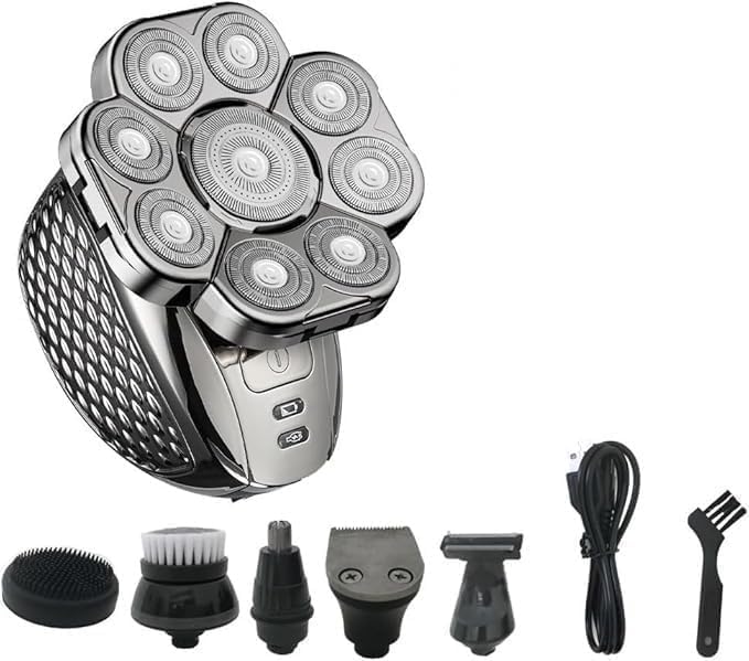 Electric Shavers for Men, Men's Bald Head Electric Shaver 9 Blades Floating Heads Beard Nose Ear Hair Trimmer Clipper Facial Brush Rechargeable Razor