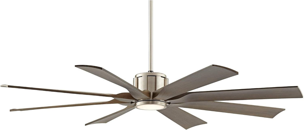 Possini Euro Design 60' Defender Modern Large Outdoor Ceiling Fan with LED Light Remote Control Brushed Nickel Weathered Oak Blades Dimmable Damp Rated for Patio Exterior House Porch Gazebo Garage