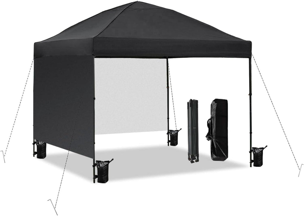 10x10 Pop Up Canopy Tent with 2 Sidewalls, Easy UpCanopy Outdoor Party Sun Shade Tent Portable Gazebofor Beach Camping Events with Carry Bag and 4 SandBags