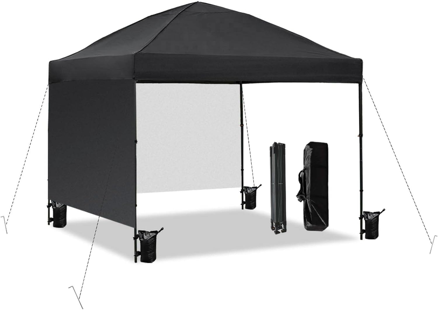 10x10 Pop Up Canopy Tent with 2 Sidewalls, Easy UpCanopy Outdoor Party Sun Shade Tent Portable Gazebofor Beach Camping Events with Carry Bag and 4 SandBags