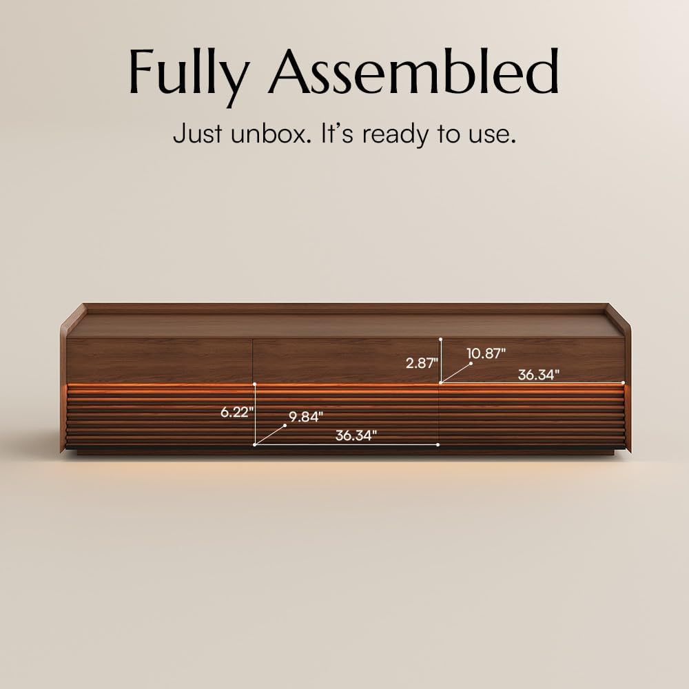 POVISON Fully-Assembled Mid Century Modern TV Stand, 78.74' Wood Media Console with Adjustable LED Light, Entertainment Center with Storage for Living Room