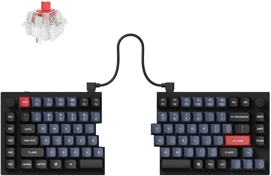 Keychron Q11 QMK/VIA TKL Split Keyboard Ergonomic, 91 Keys 75% Layout Wired Mechanical Gaming Keyboard Mac & Windows with Full Alu Frame, PBT Keycaps & Knobs, Hot-Swappable Keycrhon Super Red Switch