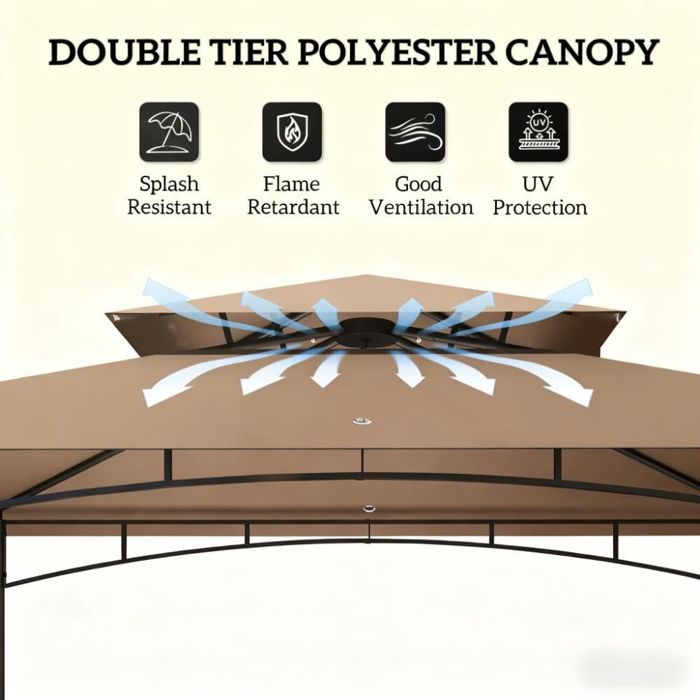 GOWE Ventilated Barbecue Gazebo Shelter,Outdoor Grill Gazebo,with Side Awning,Side Shelves and Hooks