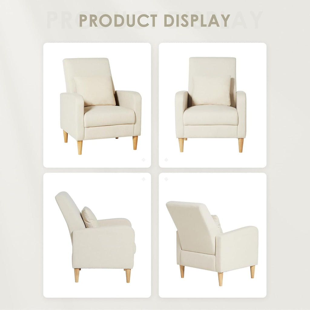 COLAMY Upholstered Sherpa Accent Living Room Chairs Set of 2, Fabric Arm Chair Reading Side Chair, Single Sofa with Back Pillow and Wood Legs,Cream