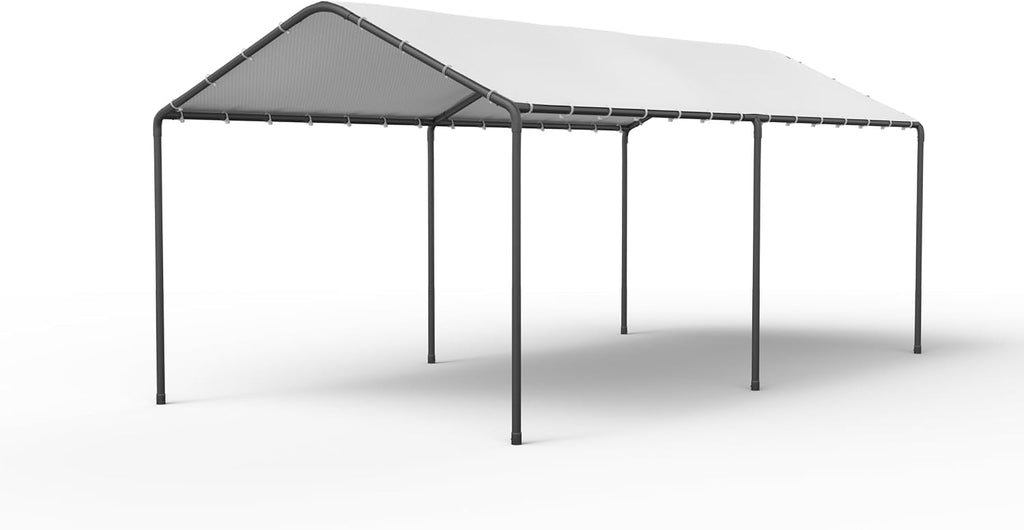 GOJOOASIS 10x20 Carport Heavy Duty Portable Garage Shelter Metal Car Canopy Tent with UV-Resistant & Weatherproof Top Cover for RV & Vehicles (White, 10x20 Without sidewalls)