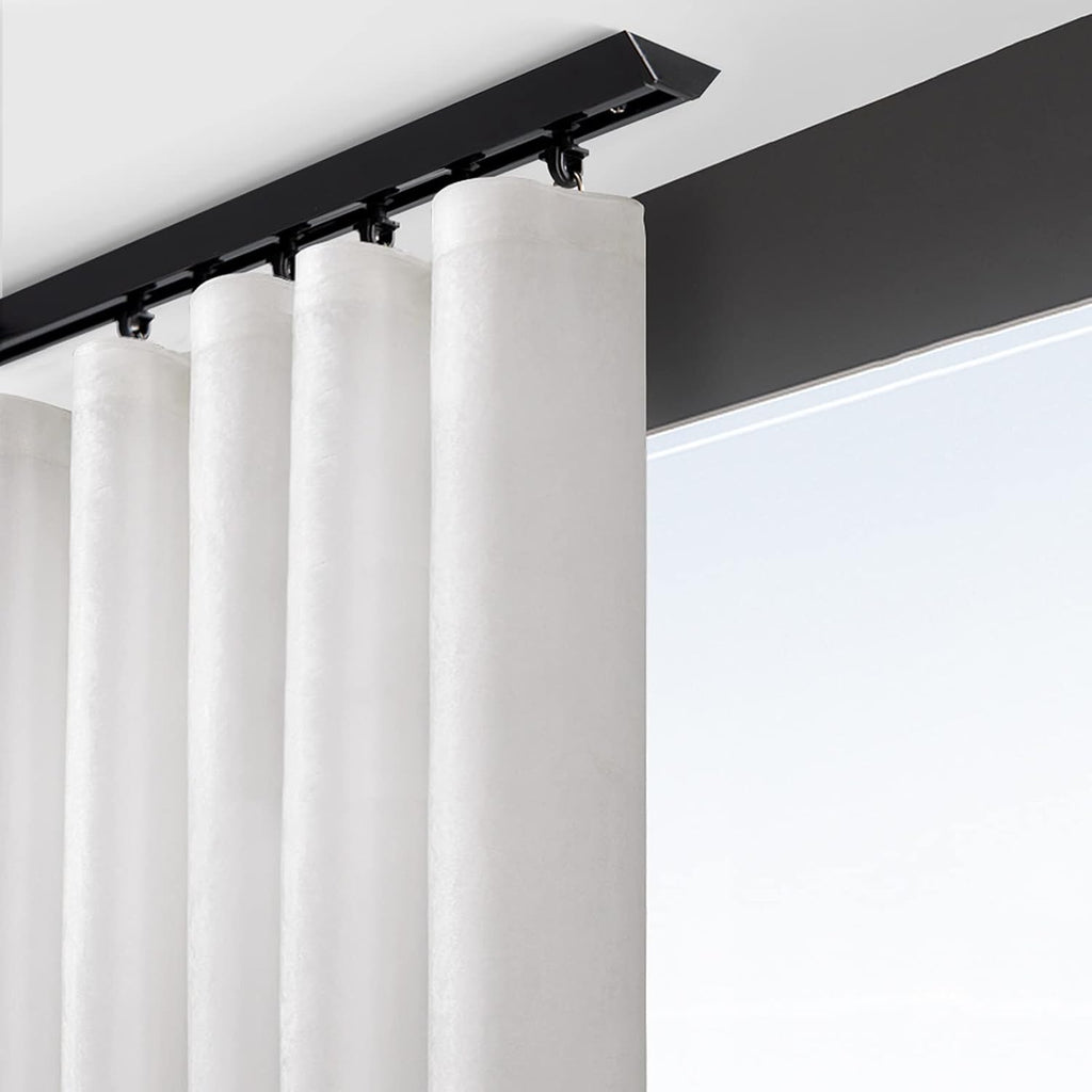 Thin Curtain Track, Black White, Metal Straight Ceiling Drapes Rail Rods for Hospital Gazebo Office Partition, V Shape Room Divider Ultra-Thin Slide Rails System(Black,10ft/3.1m/120in)