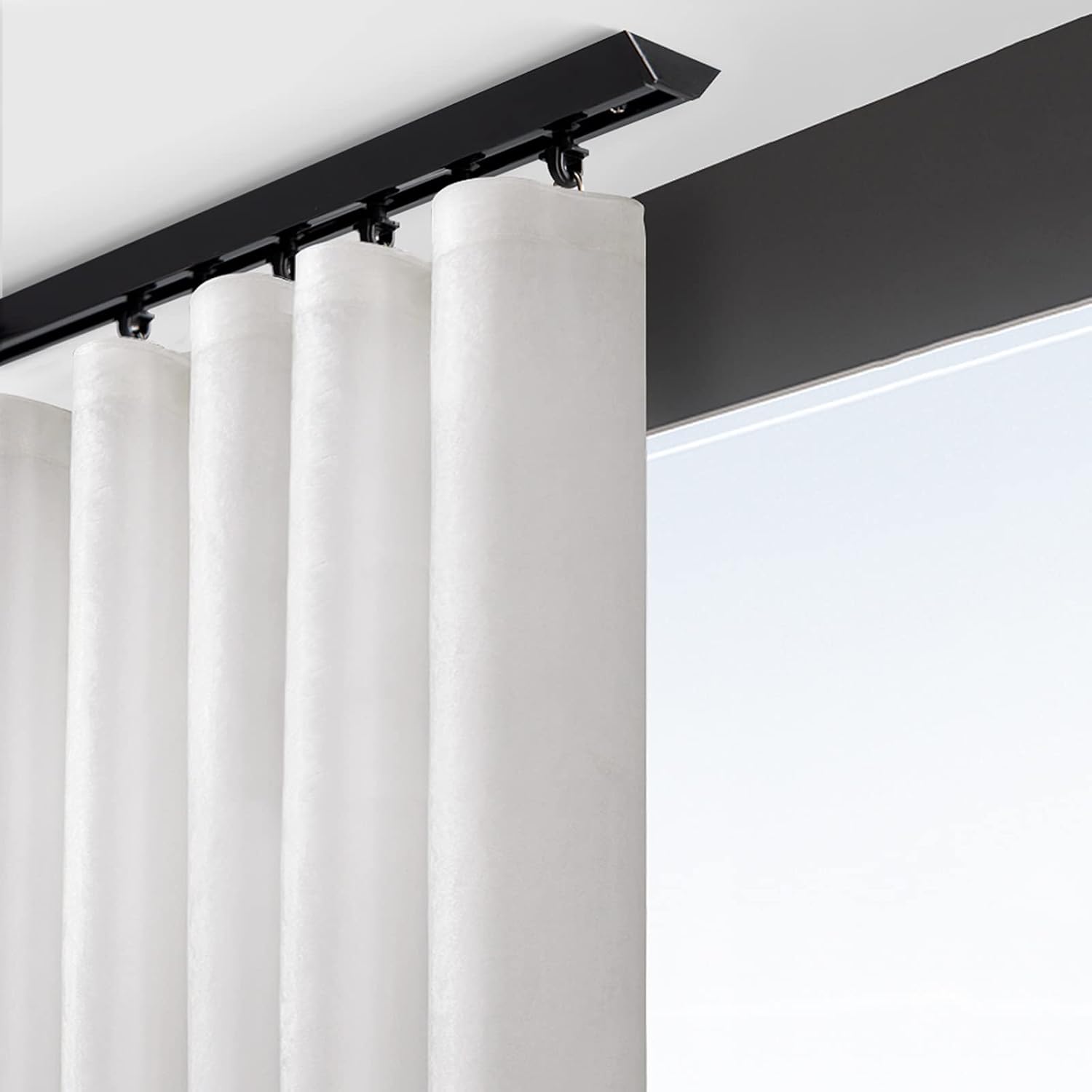 Thin Curtain Track, Black White, Metal Straight Ceiling Drapes Rail Rods for Hospital Gazebo Office Partition, V Shape Room Divider Ultra-Thin Slide Rails System(Black,10ft/3.1m/120in)