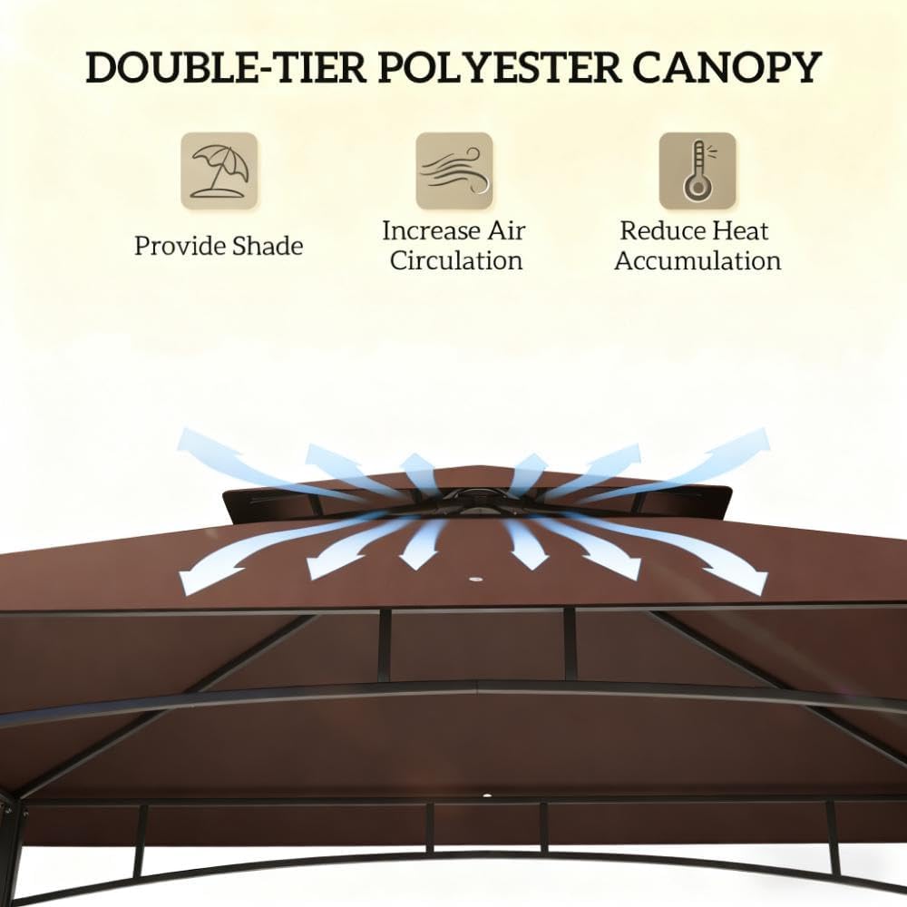 GOWE 2-Tier Outdoor BBQ Gazebo,BBQ Grill Gazebo,with 2 Side Shelves,Storage Baskets,Ceiling Hook