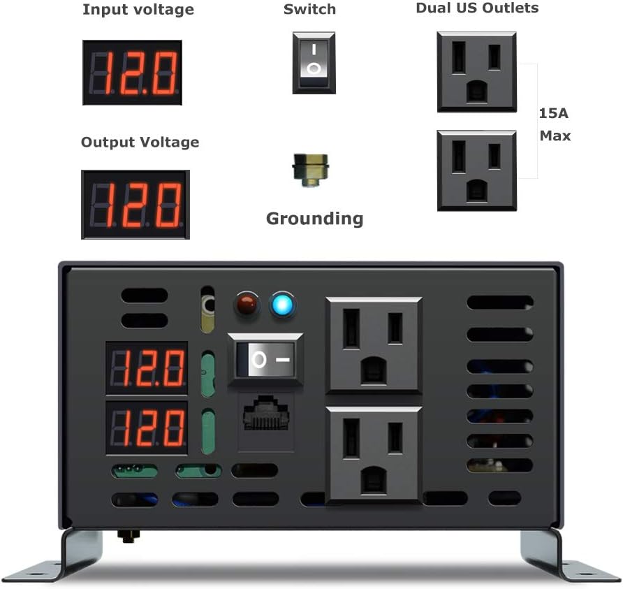 WZRELB 500W 12V 120V Pure Sine Wave Power Inverter with 2 AC Outlets Wired Remote Control (RBP-50012WR)