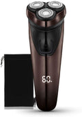 Rechargeable Waterproof IPX7 Electric Shaver Wet & Dry Rotary Shavers for Men Electric Shaving Razors with Pop-up Trimmer, Time Display, Quick Charge (Color : Brown)