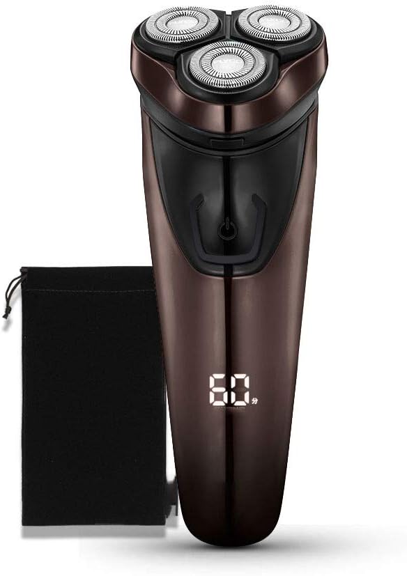 Rechargeable Waterproof IPX7 Electric Shaver Wet & Dry Rotary Shavers for Men Electric Shaving Razors with Pop-up Trimmer, Time Display, Quick Charge (Color : Brown)