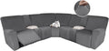 HDCAXKJ Reclining Sectional Couch Covers Velvet L Shaped Sectional Sofa Cover Washable Stretch Soft Corner Recliner Slipcover with Non-Slip Elastic Bottom (5 Seat and 2 Middle Console, Dark Gray)