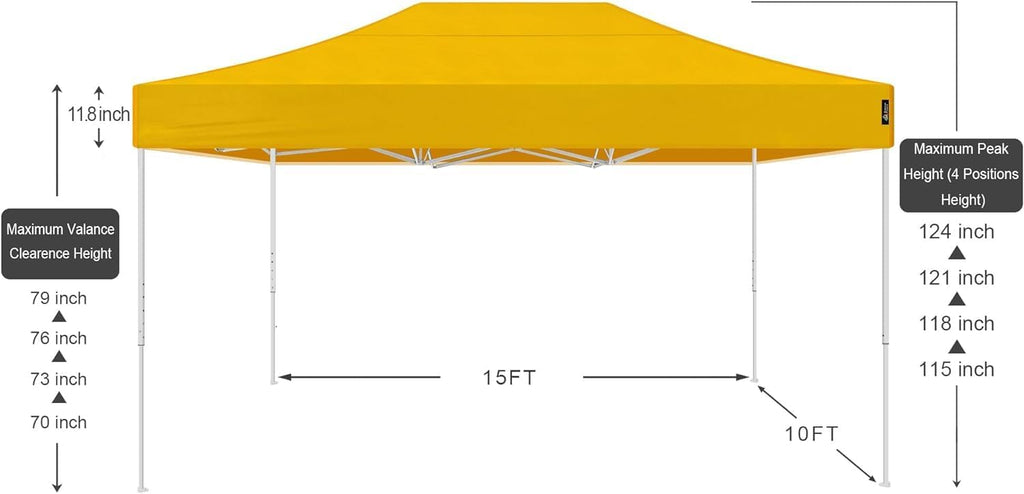 AMERICAN PHOENIX 10x15 Canopy Tent Pop Up Easy Instant Commercial Outdoor Party Canopy Shade (Yellow, 10x15FT (White Frame))